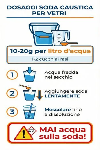 dosaggi soda caustica per pulizia dei vetri